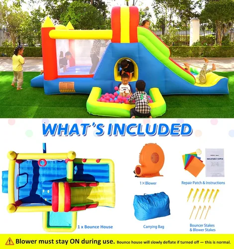 Miniatura 7 de HuaKastro Casa de rebote grande para niños grandes – Parque inflable con tobogán alto, pared de escalada, piscina de agua, pozo de bolas rebotantes