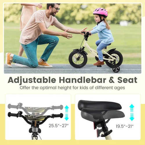Miniatura 3 de BABY JOY Bicicleta para niños, bicicleta deportiva de 12 a 18 pulgadas con ruedas de entrenamiento extraíbles, asiento y manubrio ajustables, freno