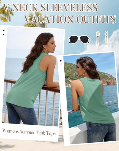 Miniatura 3 de KKJ Paquete de 3 camisetas sin mangas para mujer 2026 primavera verano vacaciones trajes cuello en V suelta sin mangas blusa casual camisas ropa