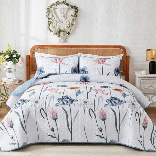 Miniatura 19 de WONGS BEDDING - Juego de edredón floral tamaño Queen, edredón botánico verde y amarillo con 2 fundas de almohada, juego de ropa de cama ligera