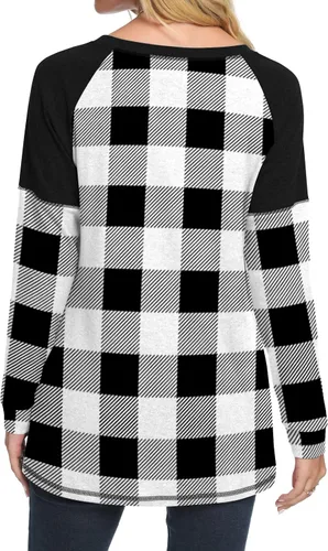 Miniatura 2 de AYIFU Blusa de manga larga para mujer con bloque de color, casual, holgada