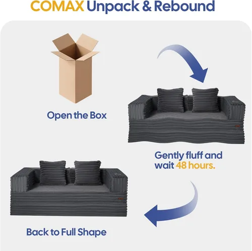 Miniatura 7 de COMAX Sofá cama futón, sofá cama convertible 4 en 1, sofás deshuesados para sala de estar, sofá biplaza plegable pequeño plegable que ahorra Gris