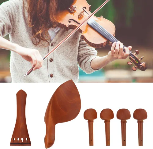 Miniatura 8 de Accesorios para violín 4/4, kit completo de piezas de madera con soporte para barbilla, pasador de cola de corcho, clavijas de afinación de corcho