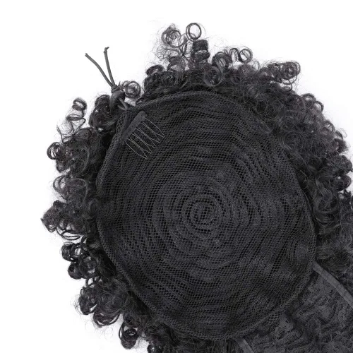 Miniatura 6 de Cola de caballo con cordón y flequillo, extensiones de cola de caballo afro para mujer, cola de caballo corta y rizada con flequillo con clip para 1b
