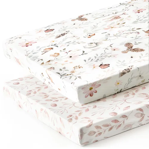 Miniatura 2 de Paquete de sábanas ajustables 2 unidades, sábanas de jersey ultra suaves y elásticas para Pack n Play, universales para colchones de cuna Rosa rubor