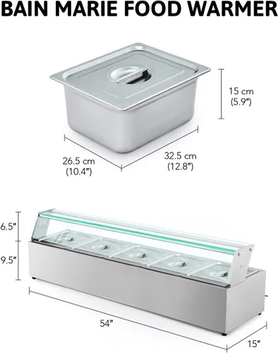 Miniatura 6 de WILPREP Calentador de alimentos comercial de 5 bandejas, mesa de vapor de 50 cuartos de galón, bandeja de calentamiento eléctrico de 1200 W