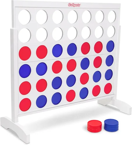 GoSports 4 Foot Giant Wooden 4-in-a-Row Connect Game – Jumbo Party Size with Heavy-Duty Coins – Easy Setup and Portable Design for Indoor and