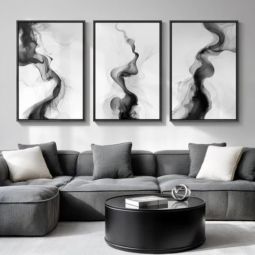 Miniatura 33 de Arte abstracto neutro en blanco y negro para sala de estar, 3 cuadros de impresiones en lienzo, para paredes, imágenes geométricas minimalistas