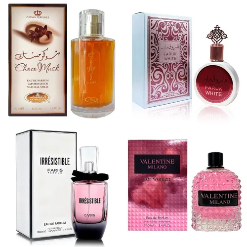 Miniatura 13 de AFLUXE Set de perfume para mujer, 4 piezas, colección Eau De Parfum de larga duración, almizcle Choco/Milano Mujer/6pm Rosa/7AM Fresh