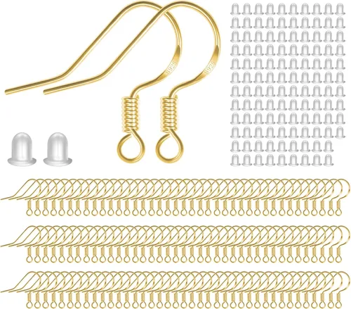 MENKEY - Ganchos para aretes de oro de ley 925, 120 unidades/60 pares, cables de gancho de pez hipoalergénicos para hacer joyas, piezas de