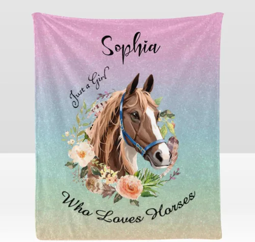 Miniatura 22 de Manta personalizada con texto en inglés «Just a Girl Loves Hors», manta de forro polar suave con nombre para regalos, sofá cama (50 x 60 pulgadas)