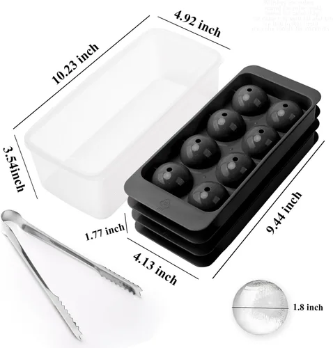 Miniatura 9 de Whiskey Ice Cubes Mold,2 x 8 PCS x 1.8 inch Whiskey Ice Cubes,Circle Ice Cube Tray with Lid and Bin,Sphere Ice Ball Maker Mold,Round Ice Cube Mold