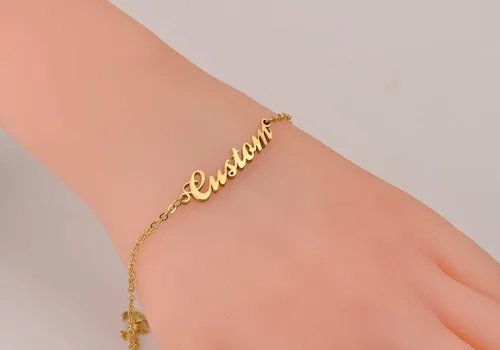 Miniatura 5 de Pulsera con nombre personalizada chapada en oro de acero inoxidable para mujeres y hermanas