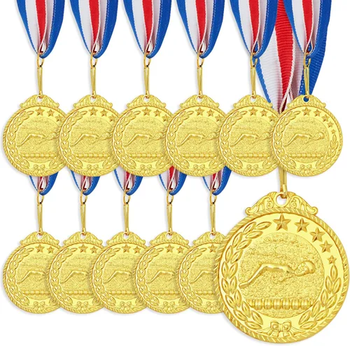 Miniatura 9 de Juvale Paquete de 12 medallas de premio para adultos, trofeos de participación en equipo con cinta de rayas rojas, blancas y azules, recuerdos
