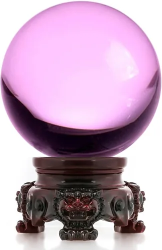 Miniatura 22 de Amlong Crystal bola de cristal de 3 pulgadas (80 milímetros) con base de secoya con diseño de león Morado