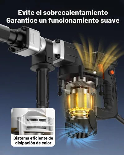 Miniatura 6 de VEVOR Martillo de demolición Jack Hammer, MAX 1400W Martillo eléctrico de alta resistencia, rompedor de concreto 2900 BPM 2 piezas de cinceles