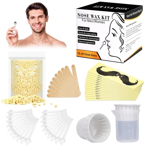 Kit de cera para nariz para hombres y mujeres, kit de depilación nasal Yovanpur con 100g de granos de cera para el pelo de la nariz (15-20 USOS), 20