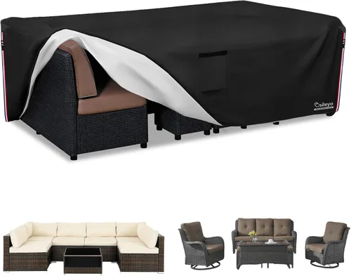 Miniatura 8 de Fundas impermeables para muebles de patio, 600D resistente para juegos de 6/7/8 piezas, sofá seccional, sillas mecedoras giratorias, mesa de café