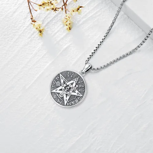 Miniatura 251 de Collar de pentagrama de plata de ley con triple luna, diosa celta, nudo celta, nudo de brujas, Ankh, sol y luna, Hécate, lilith, Santa Muerte