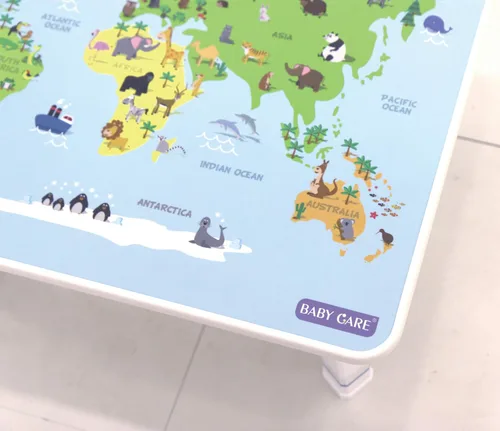 Miniatura 4 de Baby Care Mesa de piso plegable para niños con alturas ajustables, para jugar, leer y merienda y más (mapa del mundo)