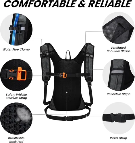Miniatura 5 de Nepest Hydration Pack Backpack for Women & Men, Lightweight Water Backpack with 2L Water Bladder for Hiking Cycling Running Biking Gris-oscuro