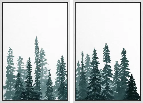Miniatura 106 de SIGNWIN Lienzo enmarcado para pared, juego de arte con anillos de árbol de bosque grunge en blanco y negro, ilustraciones de naturaleza silvestre