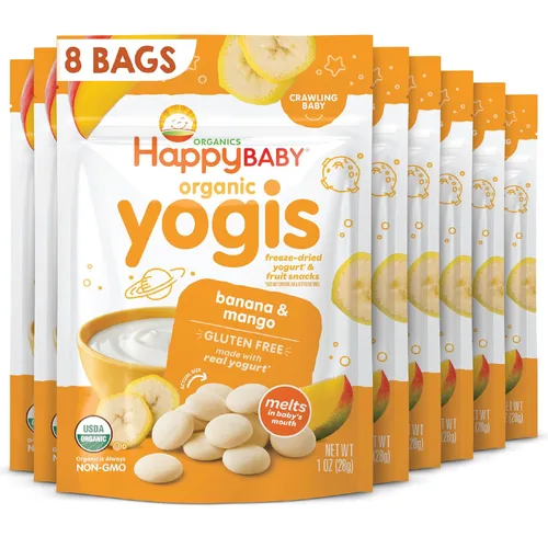 Miniatura 10 de Happy Baby Organics Yogis - Bocadillos liofilizados de yogur y frutas, paquete variado (paquete de 6) y mordedor, paquete variado de 3 sabores, 12