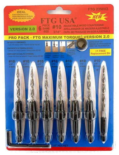 Miniatura 20 de FTG USA Juego de brocas avellanadoras cónicas – 16 piezas de repuesto para brocas avellanadoras #4 (7/64 pulgadas), #6 (9/64 pulgadas), #8
