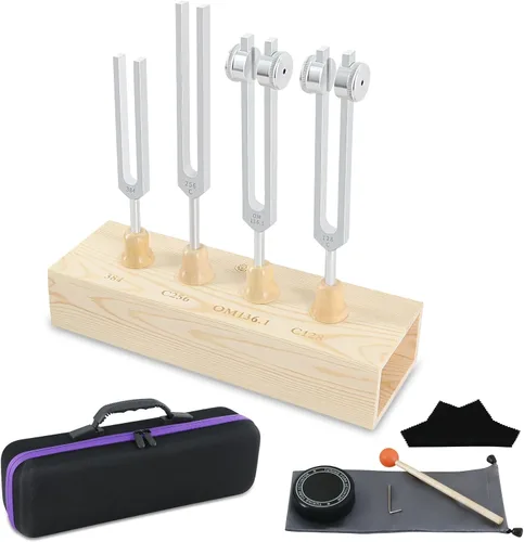 Miniatura 14 de EASTROCK Juego de tenedores de afinación para terapia musical y yoga - 4 piezas de tenedores afinados (MI 528 Hz, 128 Hz, 256 Hz, 512 Hz)