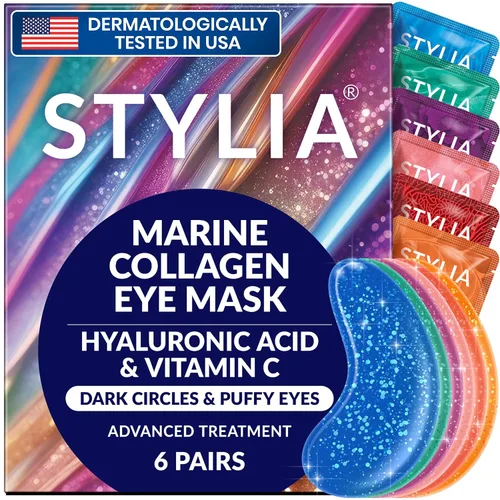 Miniatura 11 de Stylia Parches para usar debajo de los ojos para ojos hinchados y ojeras (20 pares) – Mascarilla de oro de 24 quilates para usar debajo de los ojos