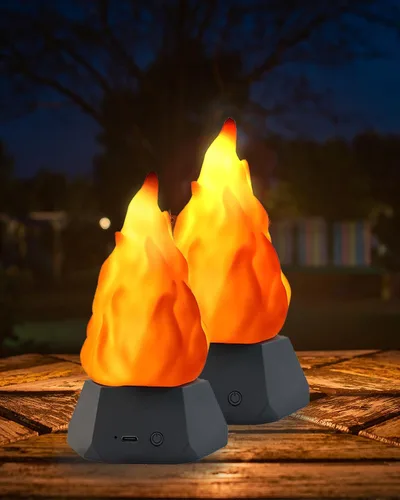Miniatura 10 de Lámpara de fuego falsa, luz nocturna de viaje recargable 3D con iluminación acogedora, velas LED falsas de chimenea de 3 modos para decoración