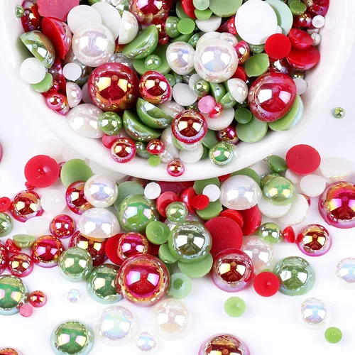 Miniatura 30 de Perlas con parte trasera plana para manualidades, 50g Mezcla Azul Rosa Blanco Medias perlas para manualidades, Tamaño mixto 3/4/5/6/8/10mm Perlas