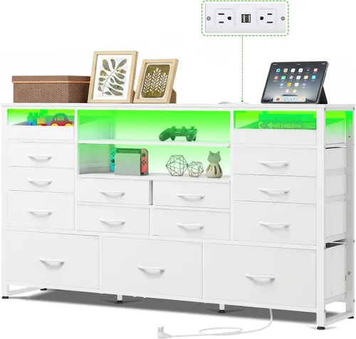 Miniatura 10 de Soporte de TV negro para TV de 45, 50, 55 pulgadas, mesa consola multimedia de TV con luces LED y estación de carga, centro de entretenimiento con 8