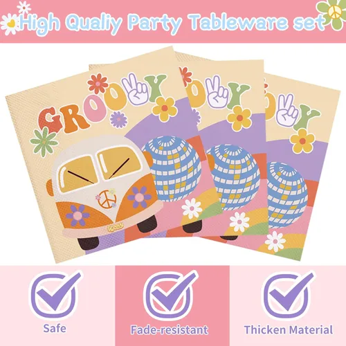 Miniatura 5 de Juego de vajilla de 120 piezas para fiesta de estilo bohemio hippie con margaritas que incluye platos, servilletas y tazas para decoración de fiesta