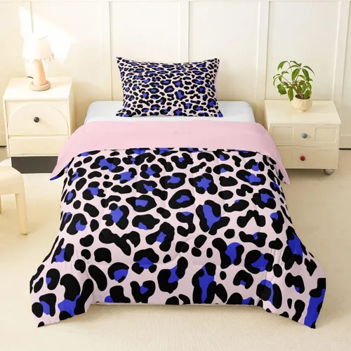 Miniatura 48 de Erosebridal Juego de edredón con estampado de leopardo, tamaño individual para niños, edredón de guepardo occidental, negro y gris, juego de ropa