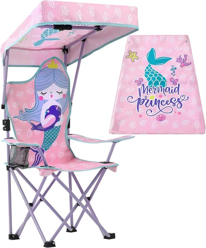Miniatura 19 de KABOER Silla plegable para césped y camping para niños con portavasos y bolsa de transporte, sillas de camping para niños Unicornio Rosa