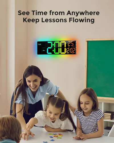 Miniatura 5 de EASYERA Reloj de pared digital grande de 16.5 pulgadas con sincronización BT, luces RGB con control remoto de 11 escenas, reloj LED grande