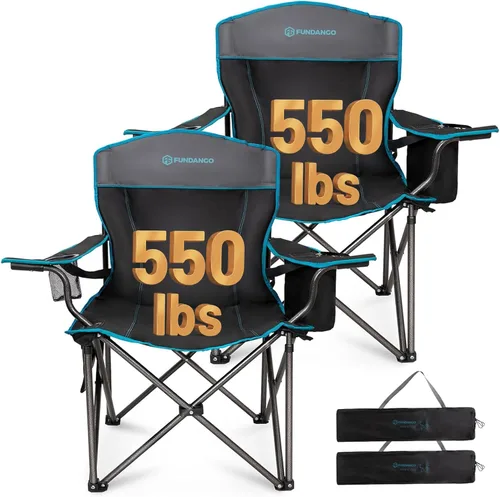 Miniatura 15 de FUNDANGO Silla de campamento de gran tamaño para adultos, silla de césped plegable portátil de servicio pesado con asiento y respaldo acolchados