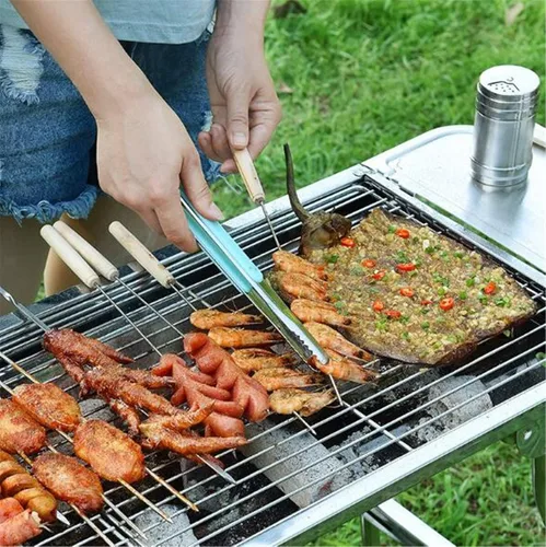 Miniatura 2 de 2 pinzas para barbacoa, acero inoxidable, estilo coreano, resistentes al calor, pinzas para barbacoa al aire libre, accesorios
