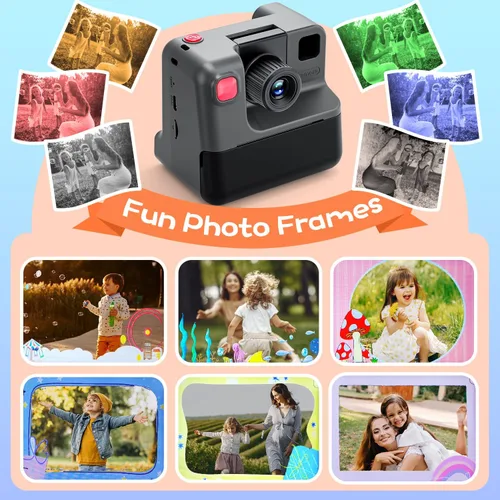 Miniatura 4 de Cámara de impresión instantánea para niños, cámaras instantáneas de 1080P para niños, cámaras de vídeo digitales HD para niños con 3 rollos de papel