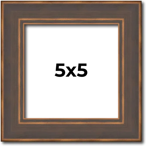 Marco de 5 x 5 de madera maciza color caramelo dorado y bronce | Ancho de moldeo de 1.25 pulgadas | Profundidad del marco de 0.5 pulgadas | Completo