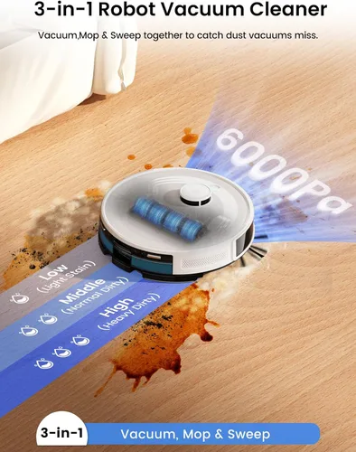 Miniatura 4 de Lefant - Robot aspirador y fregona LiDAR, autovaciado de 75 días, succión potente de 6000 Pa, limpieza personalizada, mapeo del hogar, 140 minutos