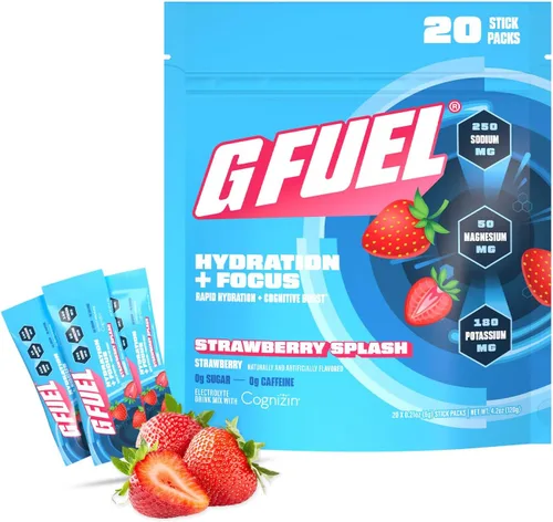 G Fuel Polvo de electrolitos para hidratación y concentración instantáneas | Sin azúcar, sabor a fresa, electrolitos y mezcla de bebidas nootrópicas