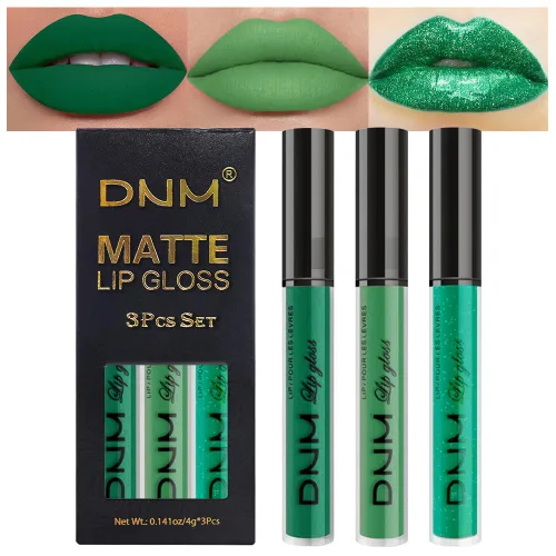 Miniatura 36 de evpct 2 Piezas Lápiz Labial Líquido Verde Esmeralda con Brillo Glitter, Brillo Labial Tinte y Delineador de Labios Retráctil, Set de Maquillaje
