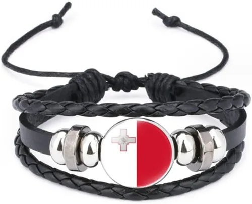 Miniatura 107 de vmcoatdu Mundial Muchas Banderas Nacionales Brazalete Retro de Aleación de Cuero para Pulsera de Cuerda Trenzada de Bandera Nacional
