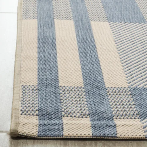 Miniatura 4 de SAFAVIEH Alfombra Lavable para Exteriores Colección Courtyard - 2'3" x 4', Beige y Azul, Patrón a Cuadros, No Desprende Pelusa y Fácil Limpieza