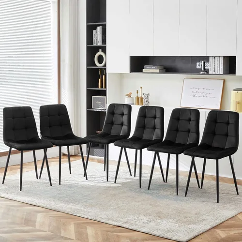 Miniatura 19 de NORDICANA Juego de 2 sillas de comedor, sillas de cocina tapizadas, sillas laterales de terciopelo negro con cómodos cojines y patas de metal