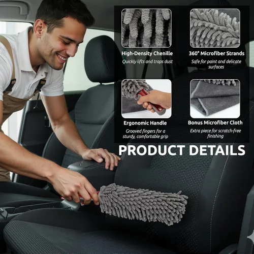 Miniatura 3 de Plumero para interior de coche por TAKAVU, dedos de microfibra de 360°, mango cómodo irrompible, libre de pelusas y arañazos, incluye paño