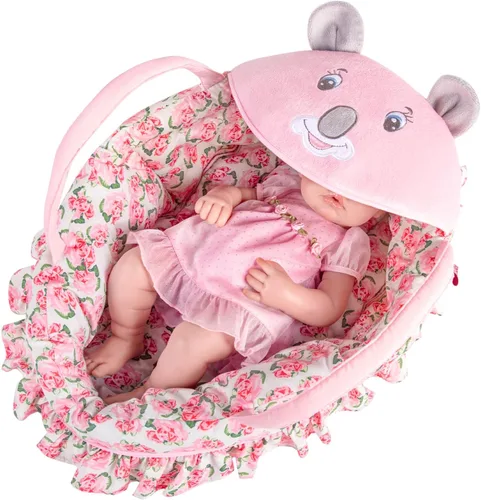 Rakki Dolli Cuna de transporte para muñecas con bordado de koala a la moda, estampado de rosa rosa, se adapta a muñecas American Girl de 16 y 18