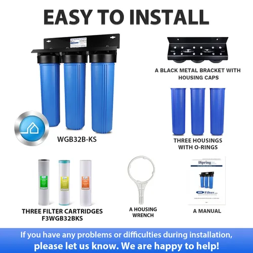 Miniatura 7 de iSpring WGB32BM - Sistema de filtración de agua de 3 etapas para toda la casa, con sedimento azul grande de 20 pulgadas, bloque de carbono